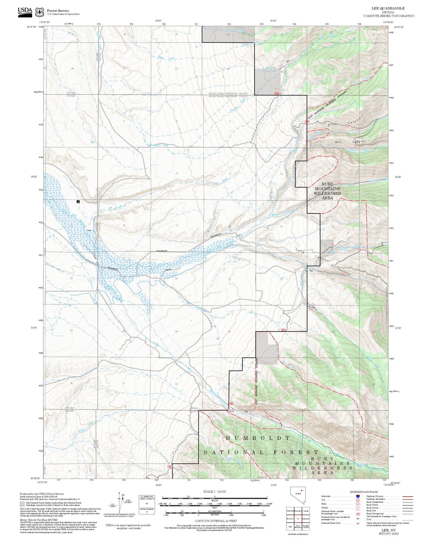 2025 Forest Service Topo Map of Lee Nevada