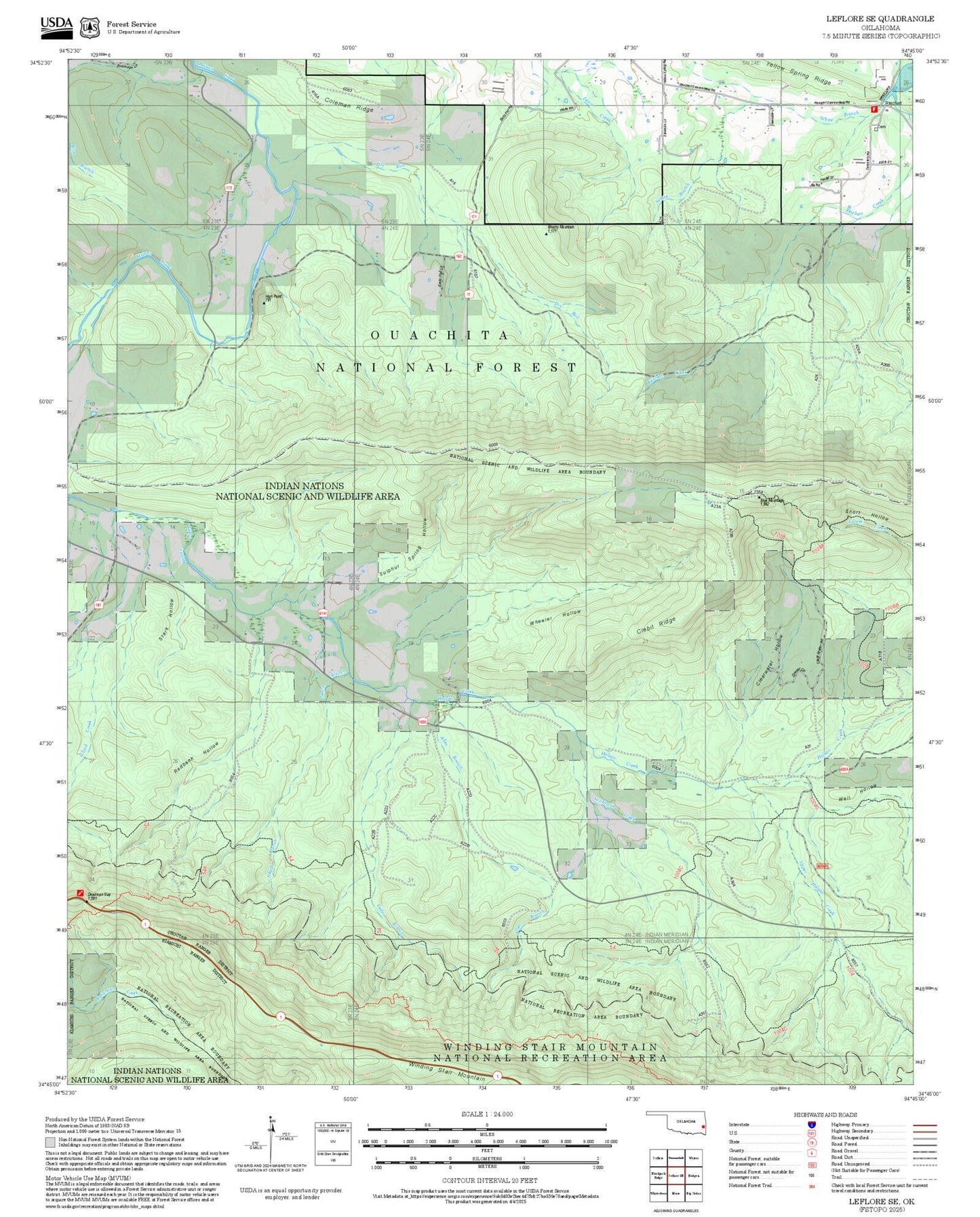 2025 Forest Service Topo Map of Leflore SE Oklahoma