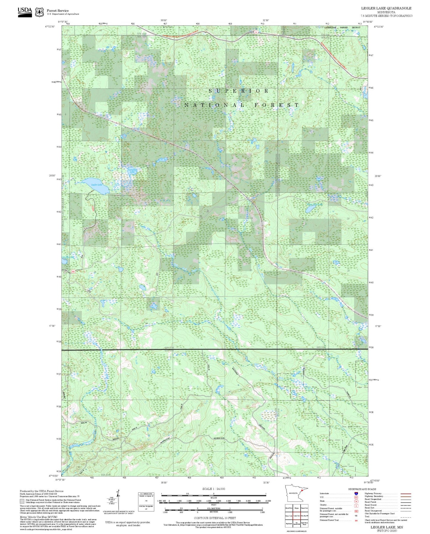 2025 Forest Service Topo Map of Legler Lake Minnesota