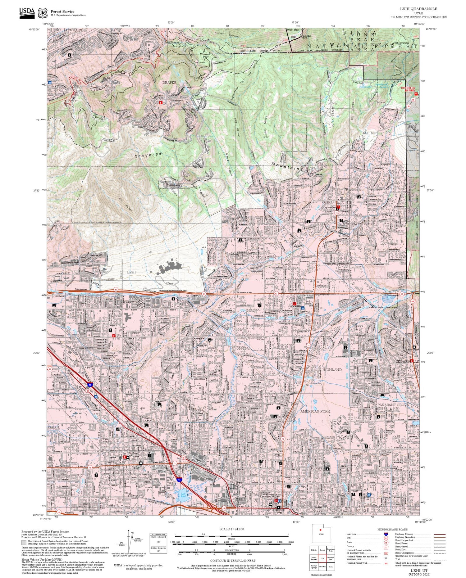 2025 Forest Service Topo Map of Lehi Utah