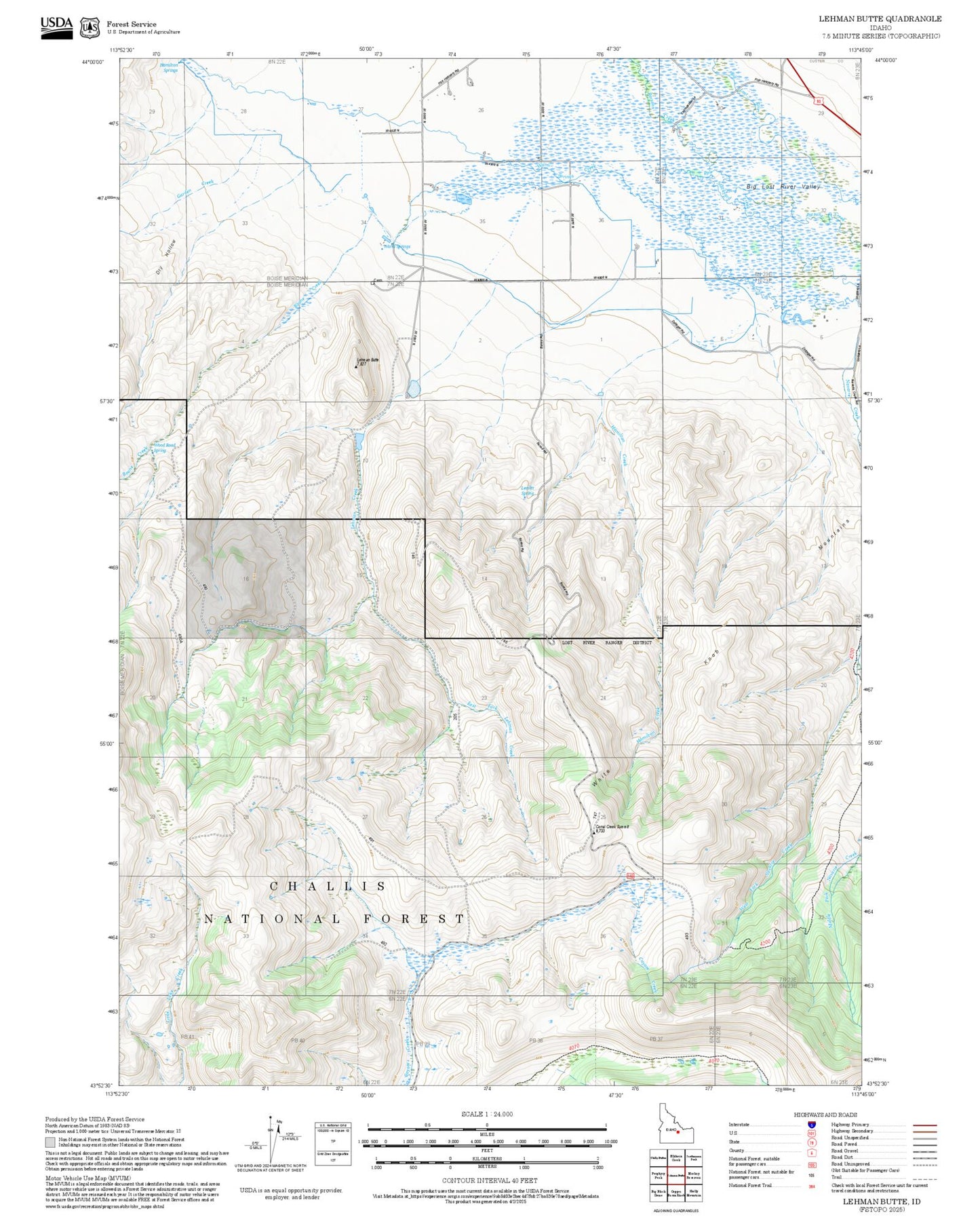 2025 Forest Service Topo Map of Lehman Butte Idaho