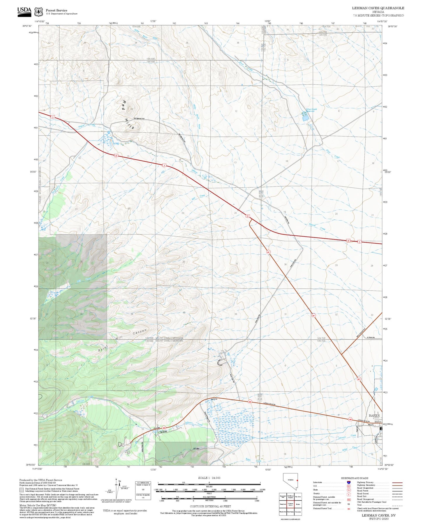2025 Forest Service Topo Map of Lehman Caves Nevada