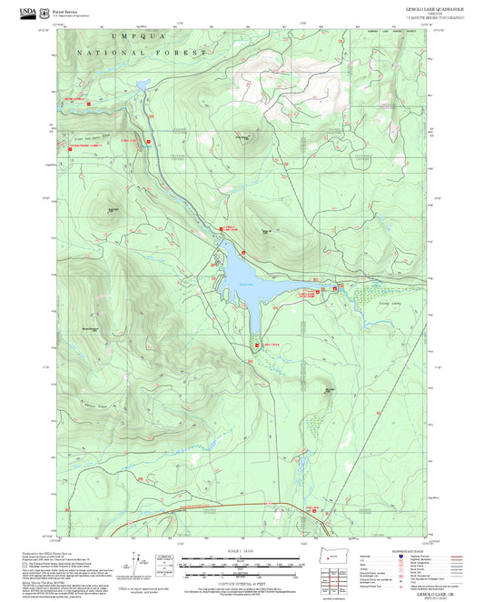 2025 Forest Service Topo Map of Lemolo Lake Oregon