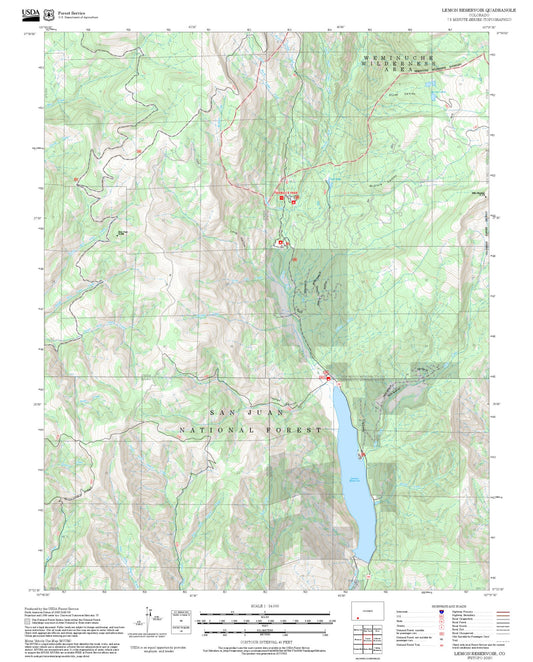 2025 Forest Service Topo Map of Lemon Reservoir Colorado