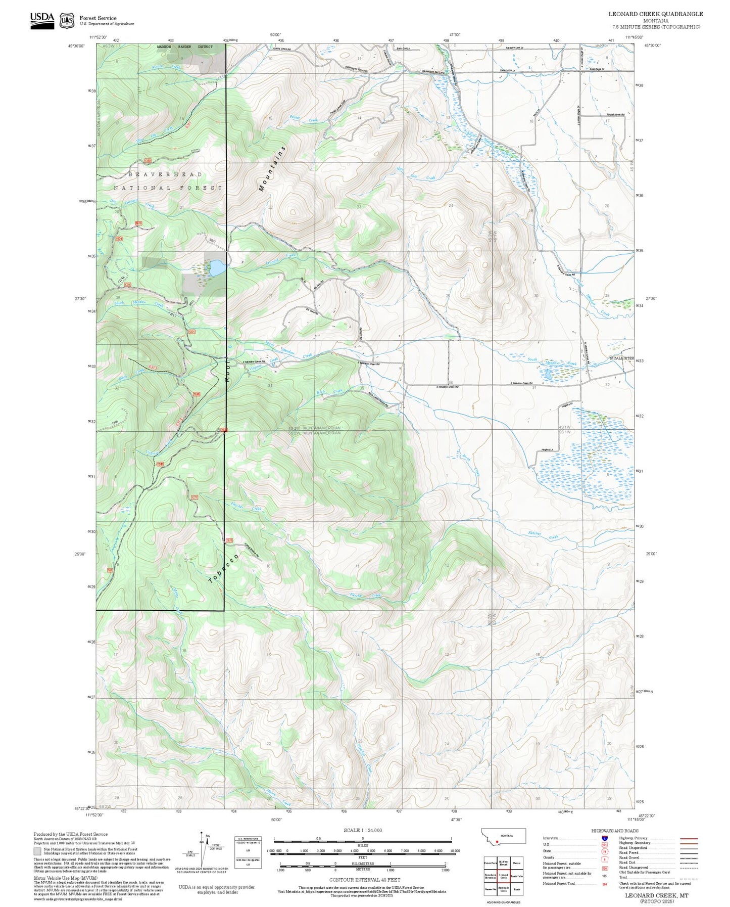 2025 Forest Service Topo Map of Leonard Creek Montana