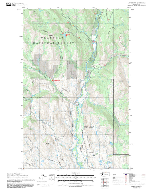 2025 Forest Service Topo Map of Lewis Butte Washington