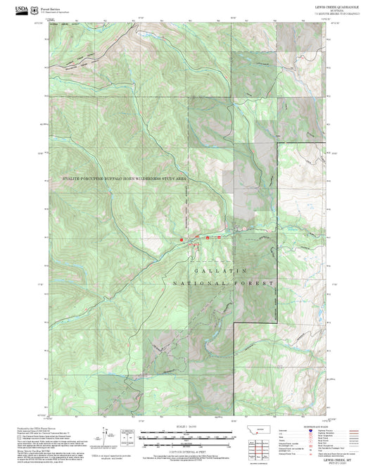 2025 Forest Service Topo Map of Lewis Creek Montana