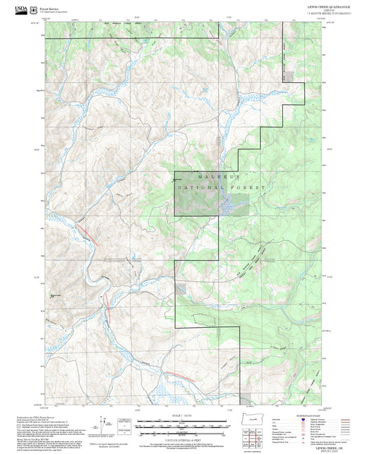 2025 Forest Service Topo Map of Lewis Creek Oregon