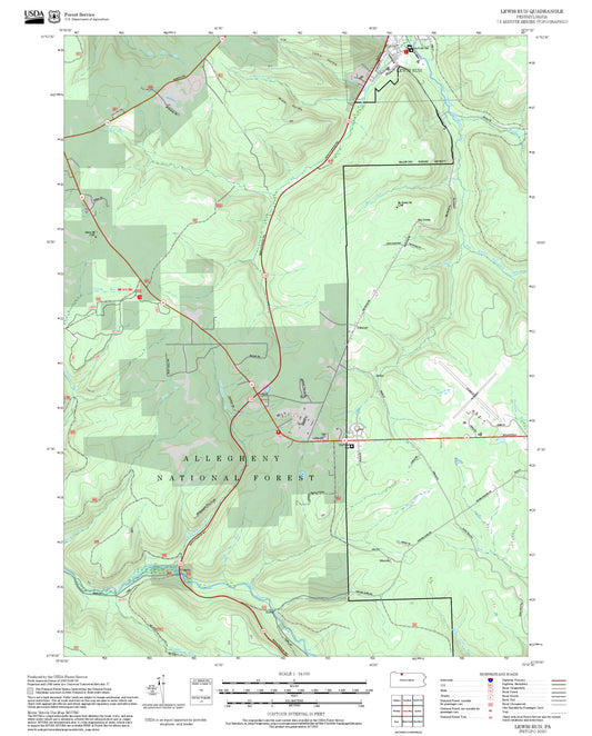 2025 Forest Service Topo Map of Lewis Run Pennsylvania