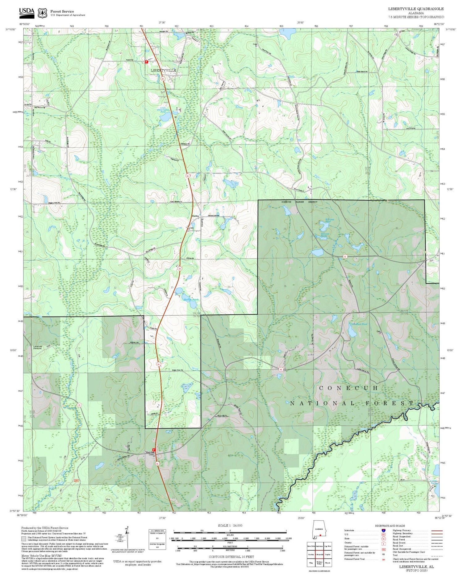 2025 Forest Service Topo Map of Libertyville Alabama
