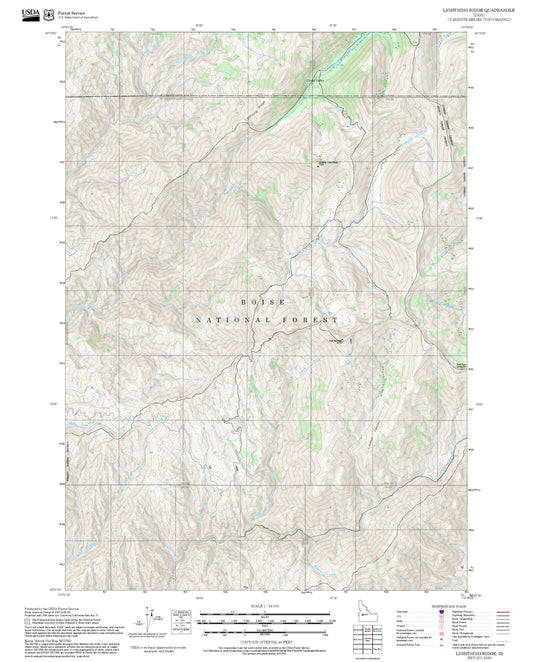 2025 Forest Service Topo Map of Lightning Ridge Idaho