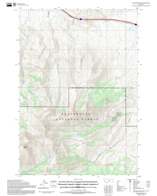 2025 Forest Service Topo Map of Lima Peaks Montana