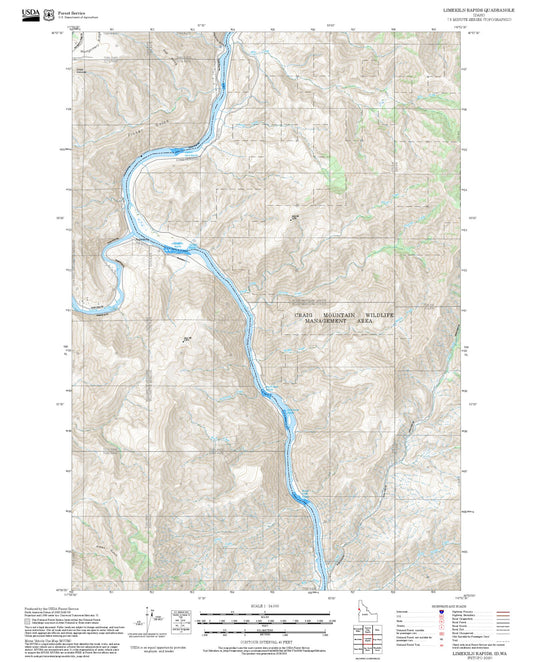 2025 Forest Service Topo Map of Limekiln Rapids Idaho