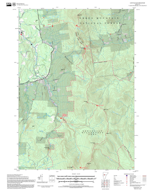 2025 Forest Service Topo Map of Lincoln Vermont