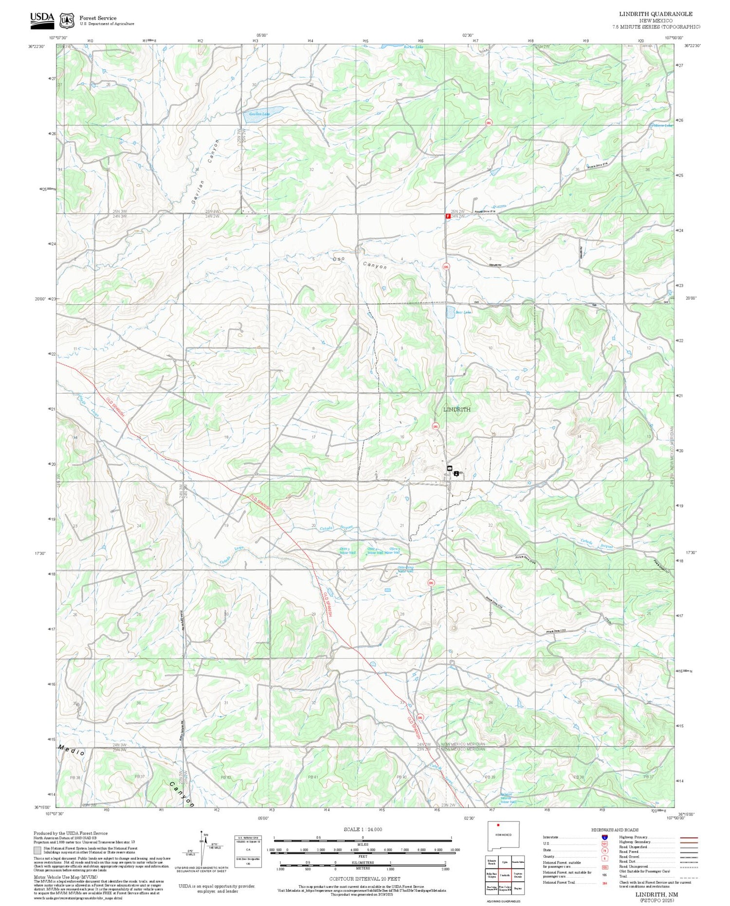 2025 Forest Service Topo Map of Lindrith New Mexico