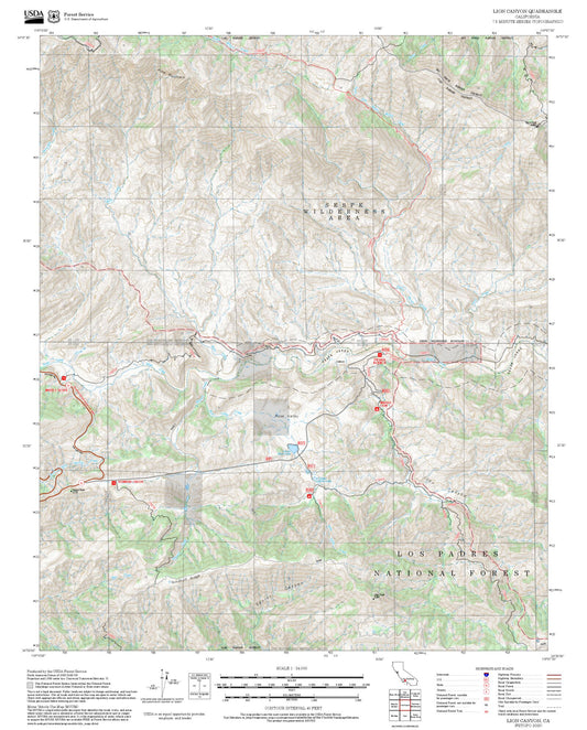 2025 Forest Service Topo Map of Lion Canyon California
