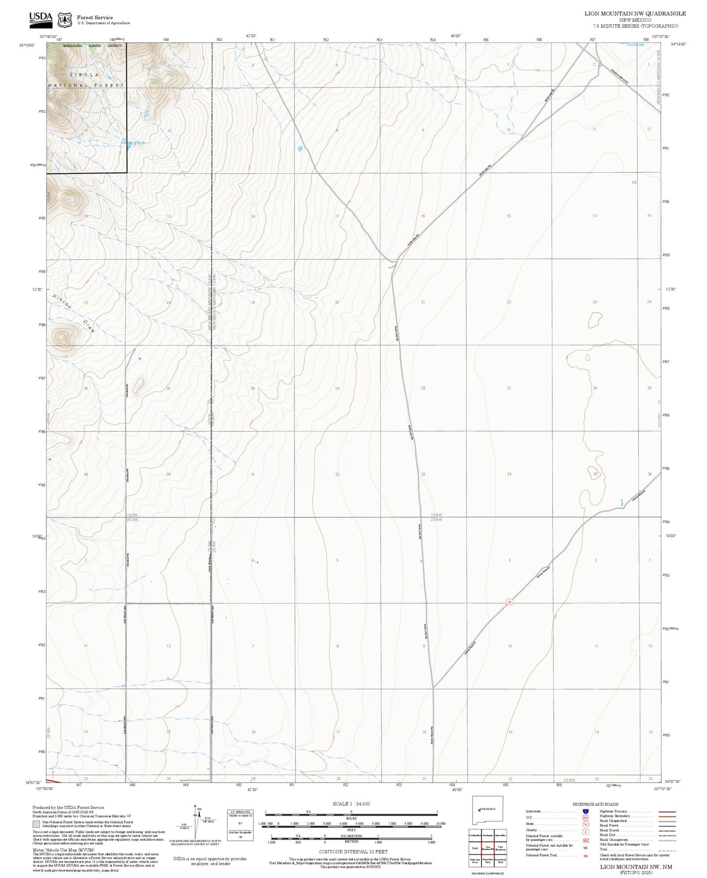 2025 Forest Service Topo Map of Lion Mountain NW New Mexico