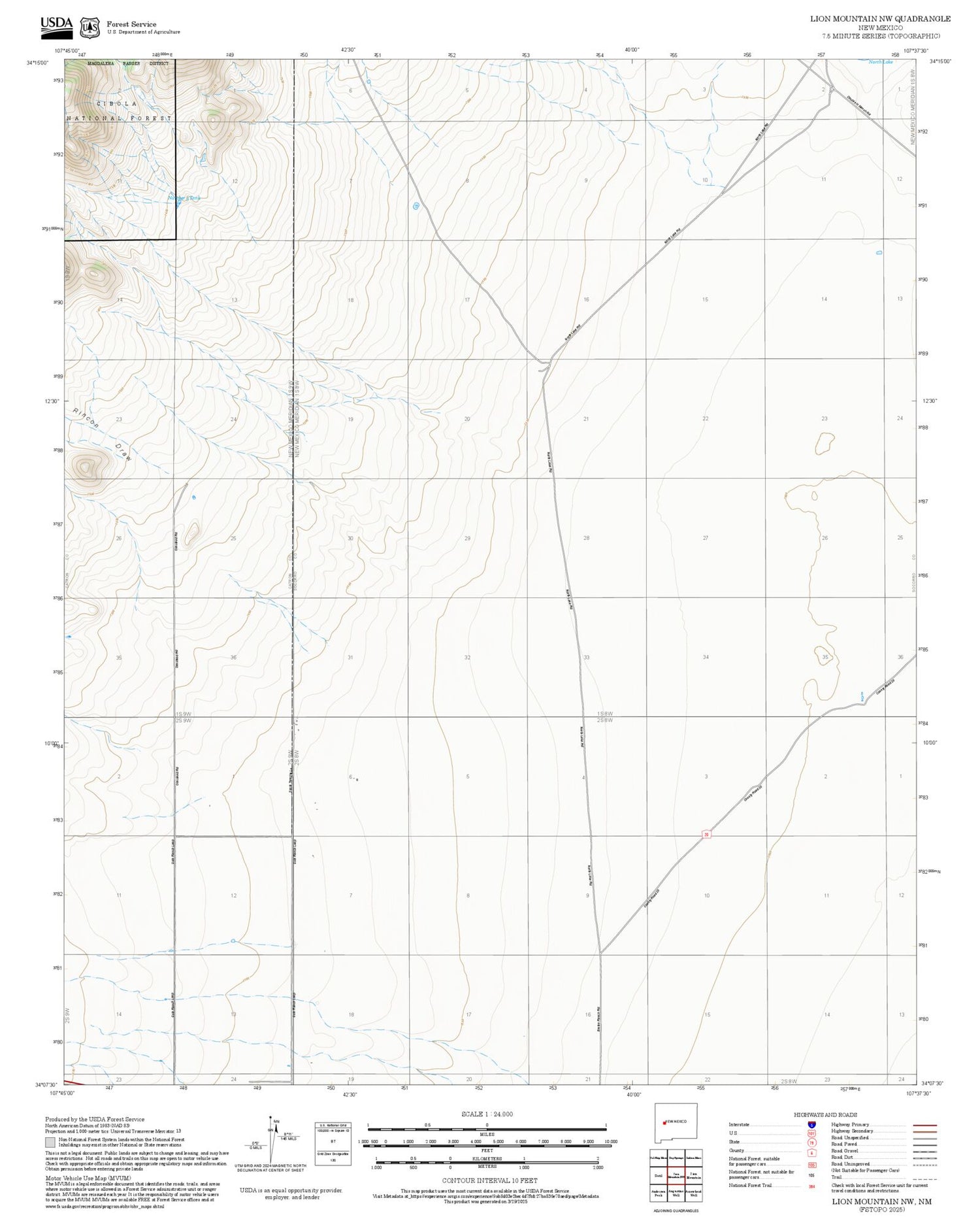 2025 Forest Service Topo Map of Lion Mountain NW New Mexico