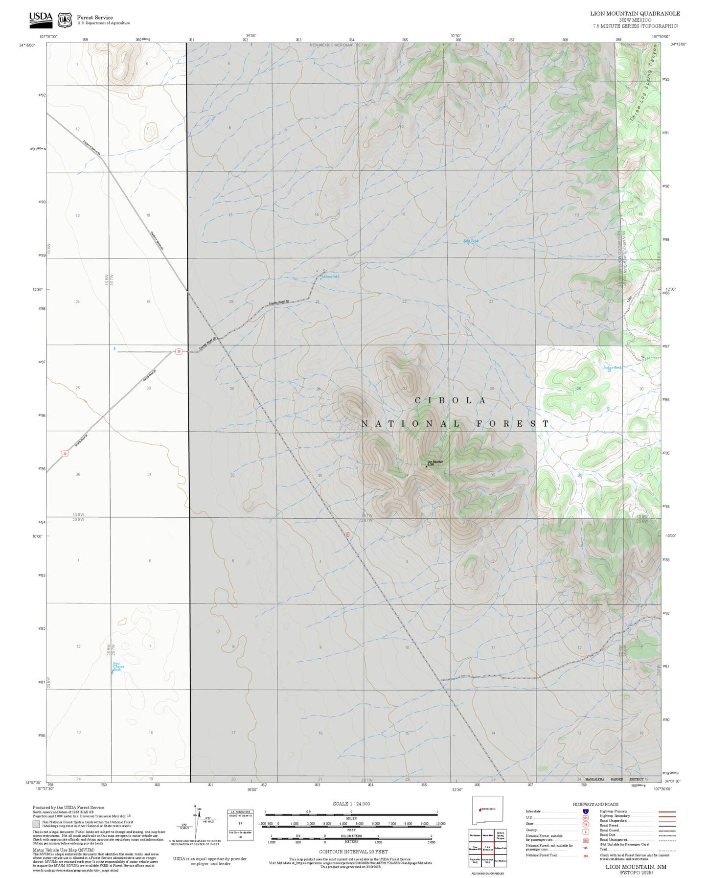 2025 Forest Service Topo Map of Lion Mountain New Mexico