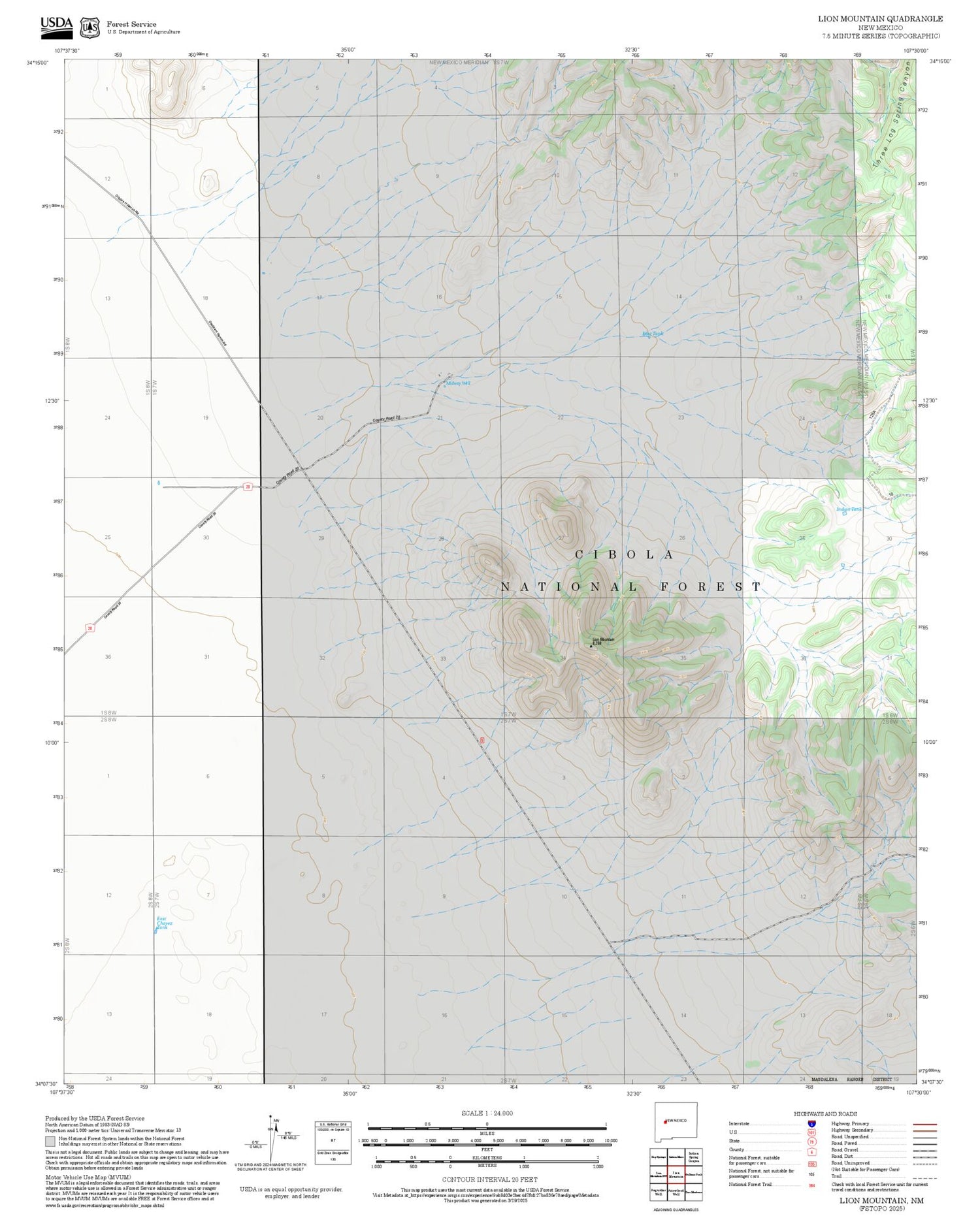 2025 Forest Service Topo Map of Lion Mountain New Mexico