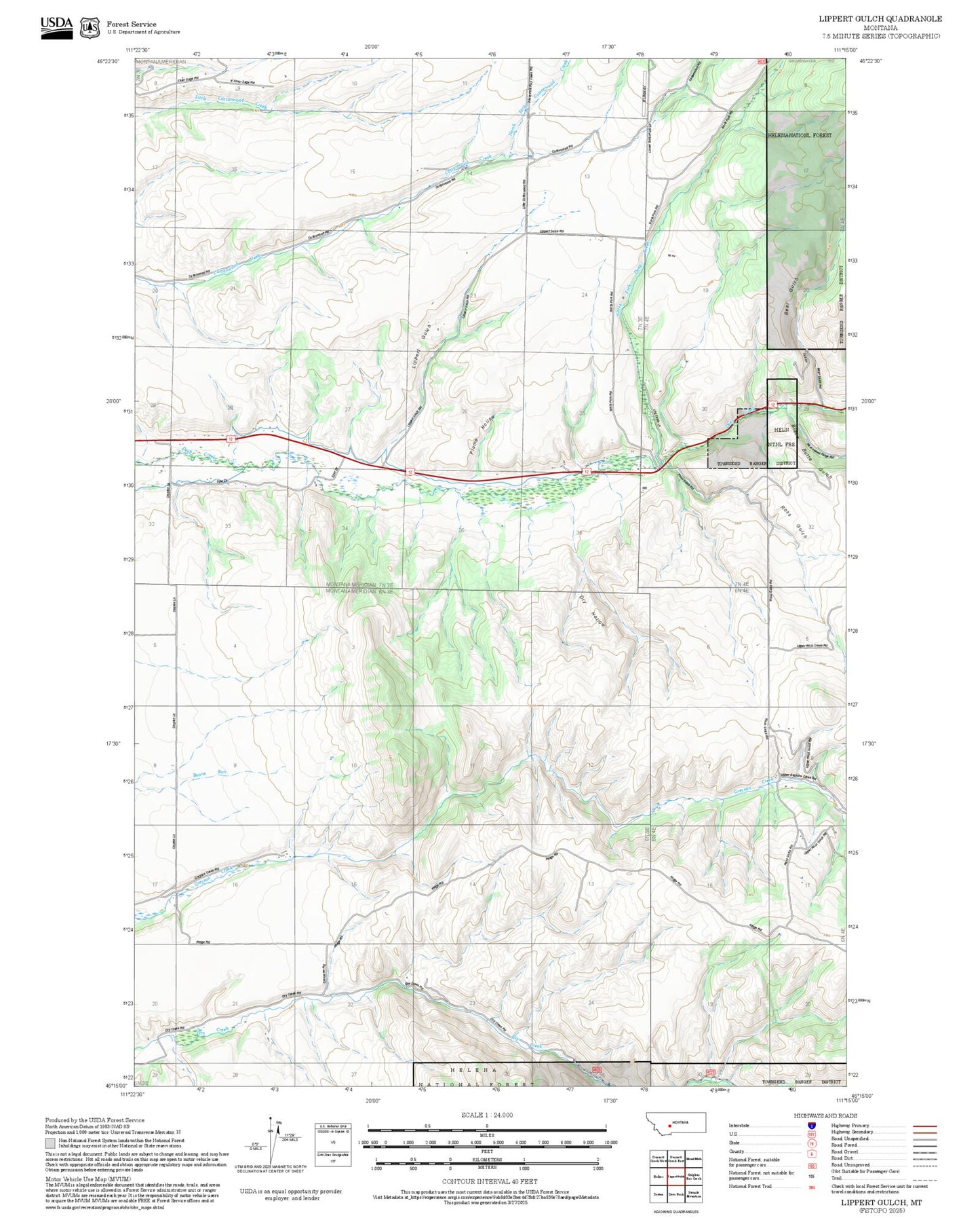 2025 Forest Service Topo Map of Lippert Gulch Montana