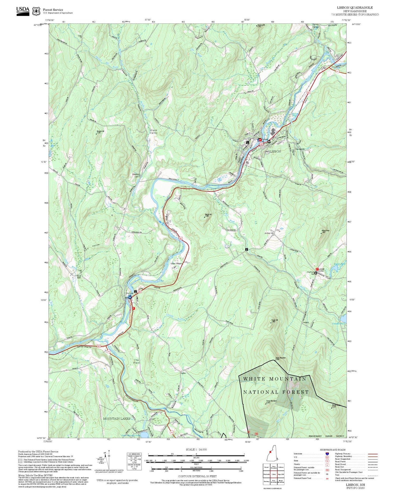 2025 Forest Service Topo Map of Lisbon New Hampshire