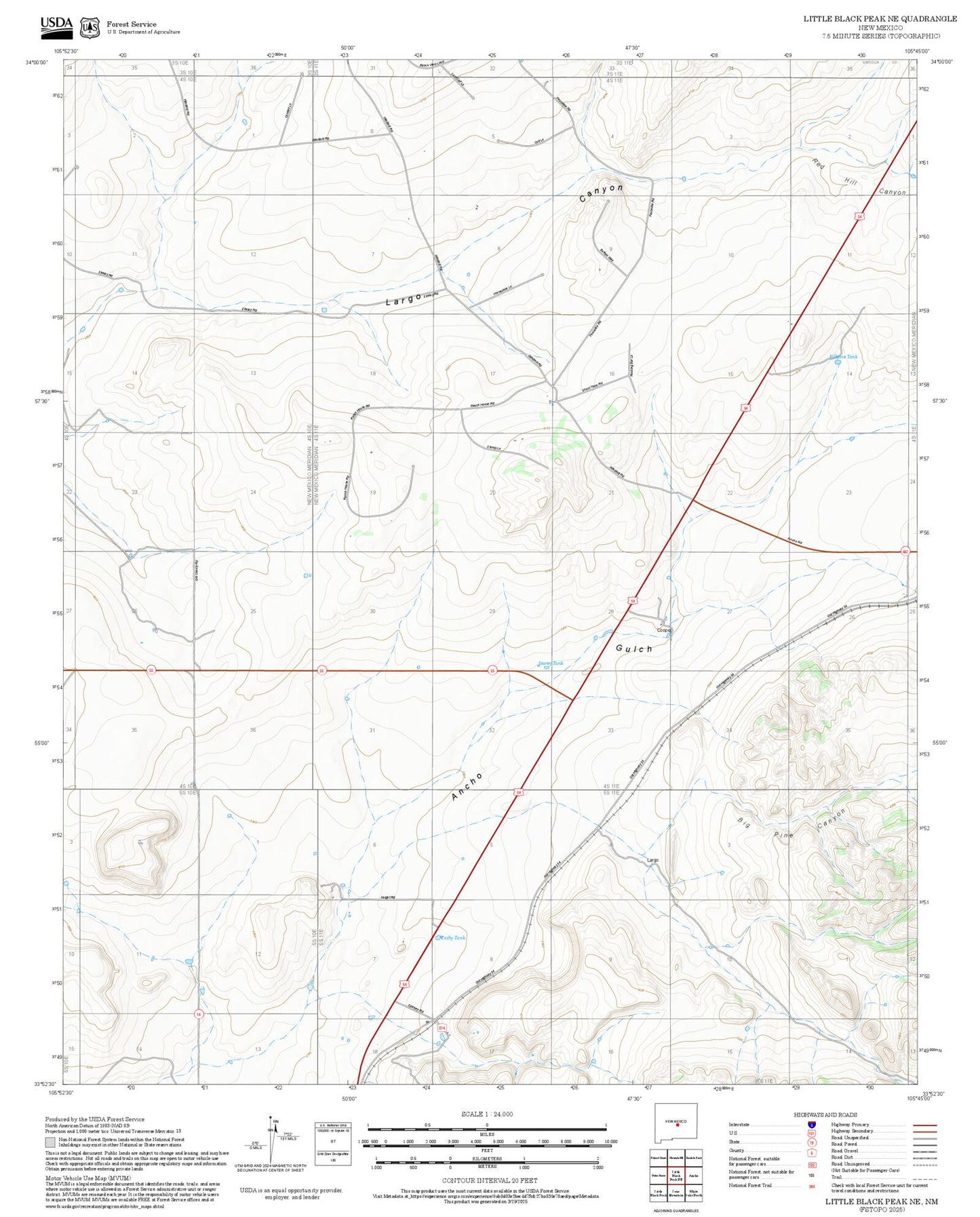 2025 Forest Service Topo Map of Little Black Peak NE New Mexico