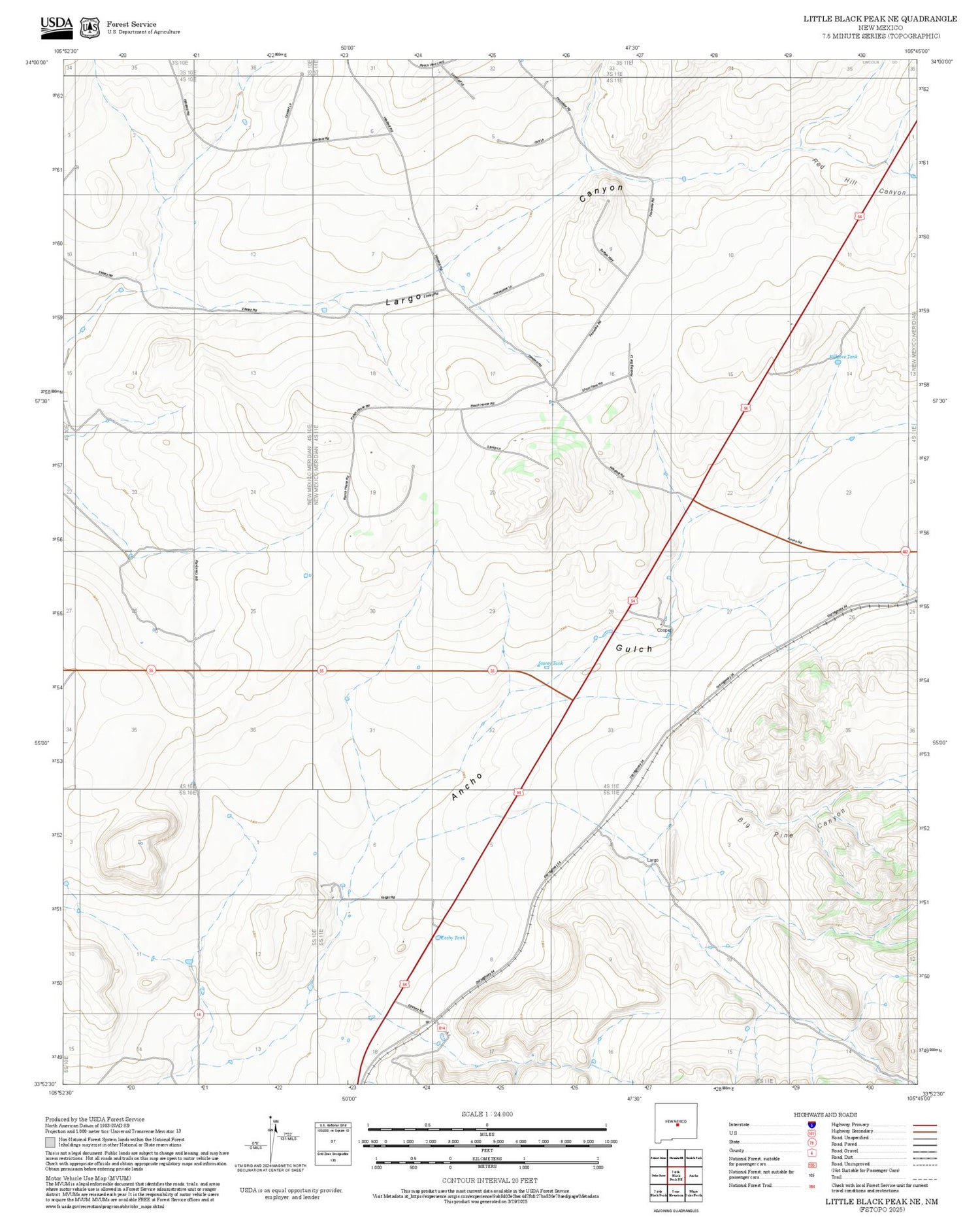 2025 Forest Service Topo Map of Little Black Peak NE New Mexico