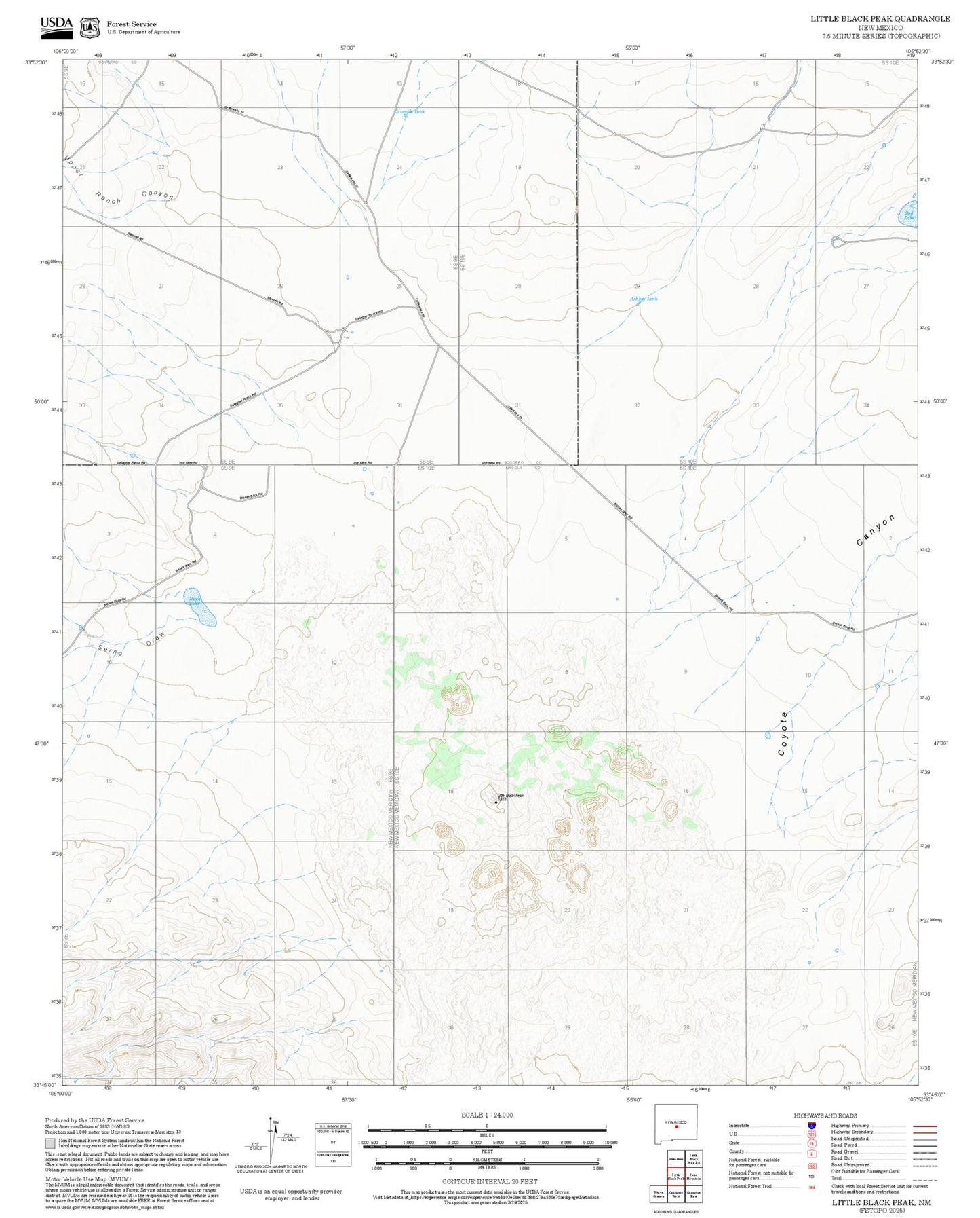2025 Forest Service Topo Map of Little Black Peak New Mexico