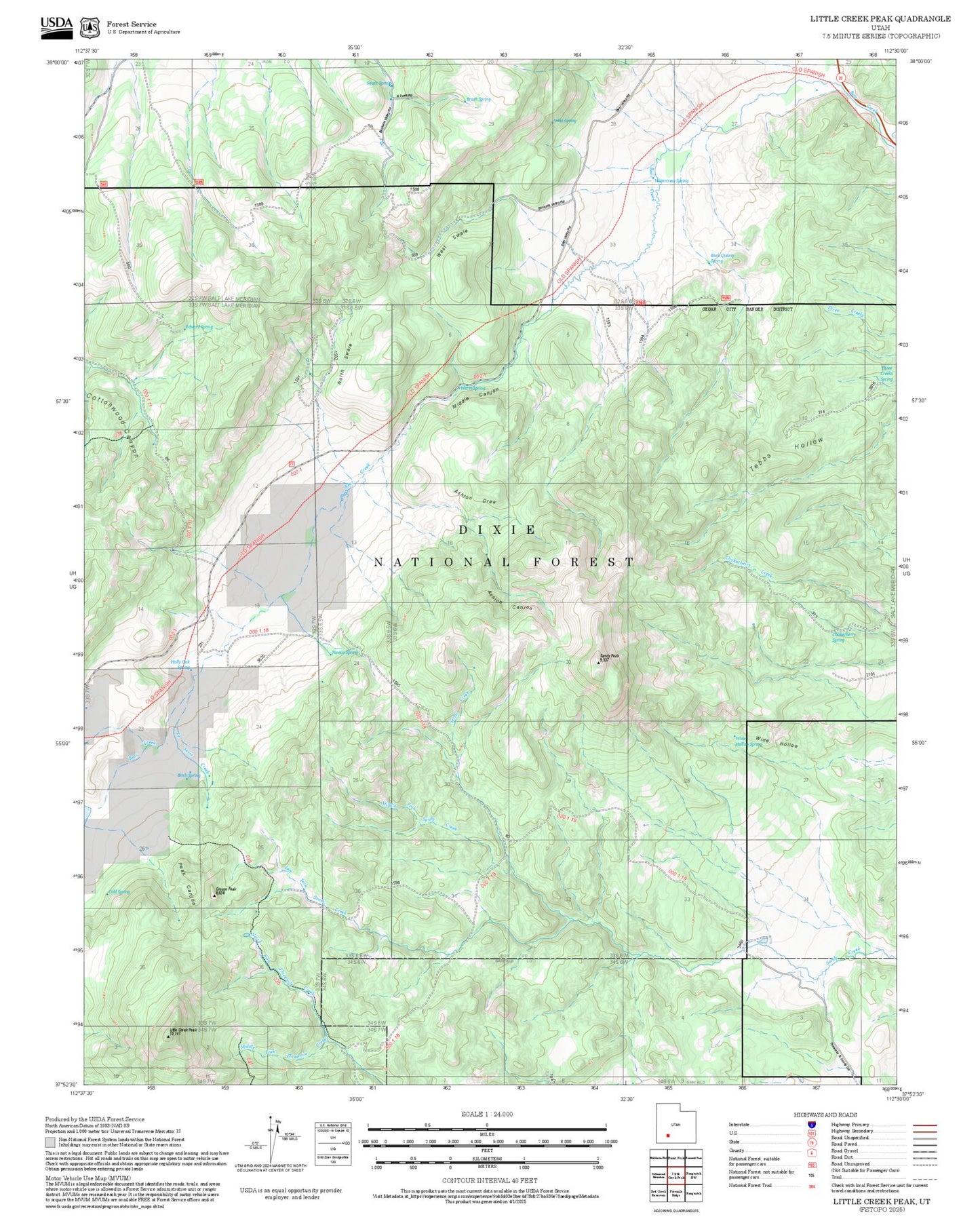 2025 Forest Service Topo Map of Little Creek Peak Utah