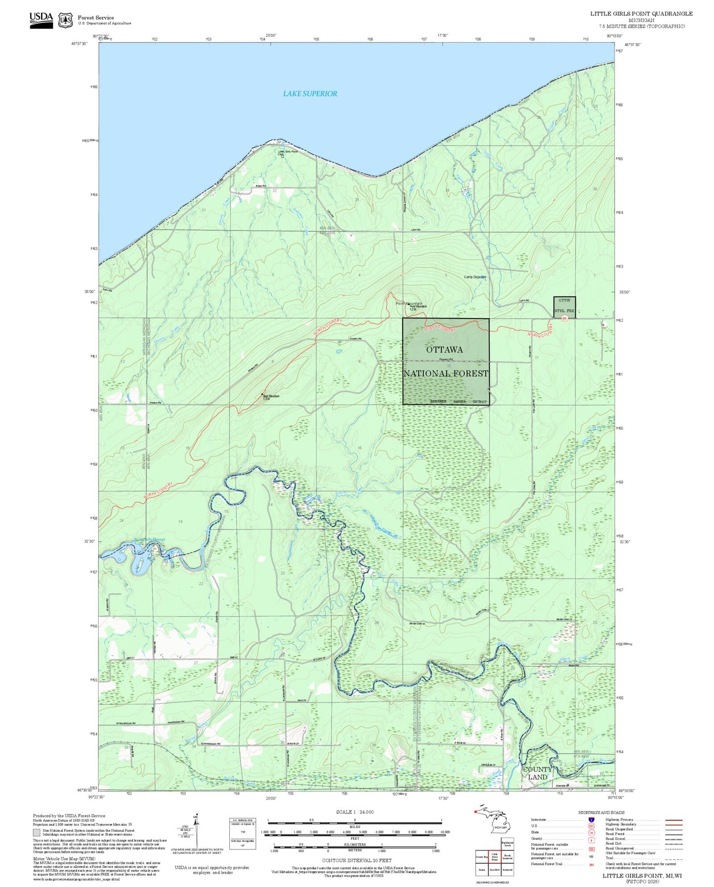 2025 Forest Service Topo Map of Little Girls Point Michigan