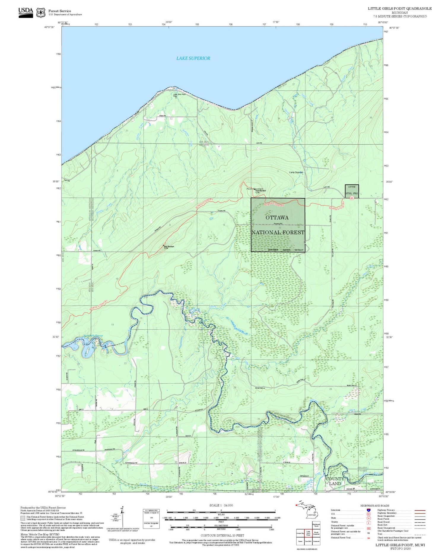 2025 Forest Service Topo Map of Little Girls Point Michigan