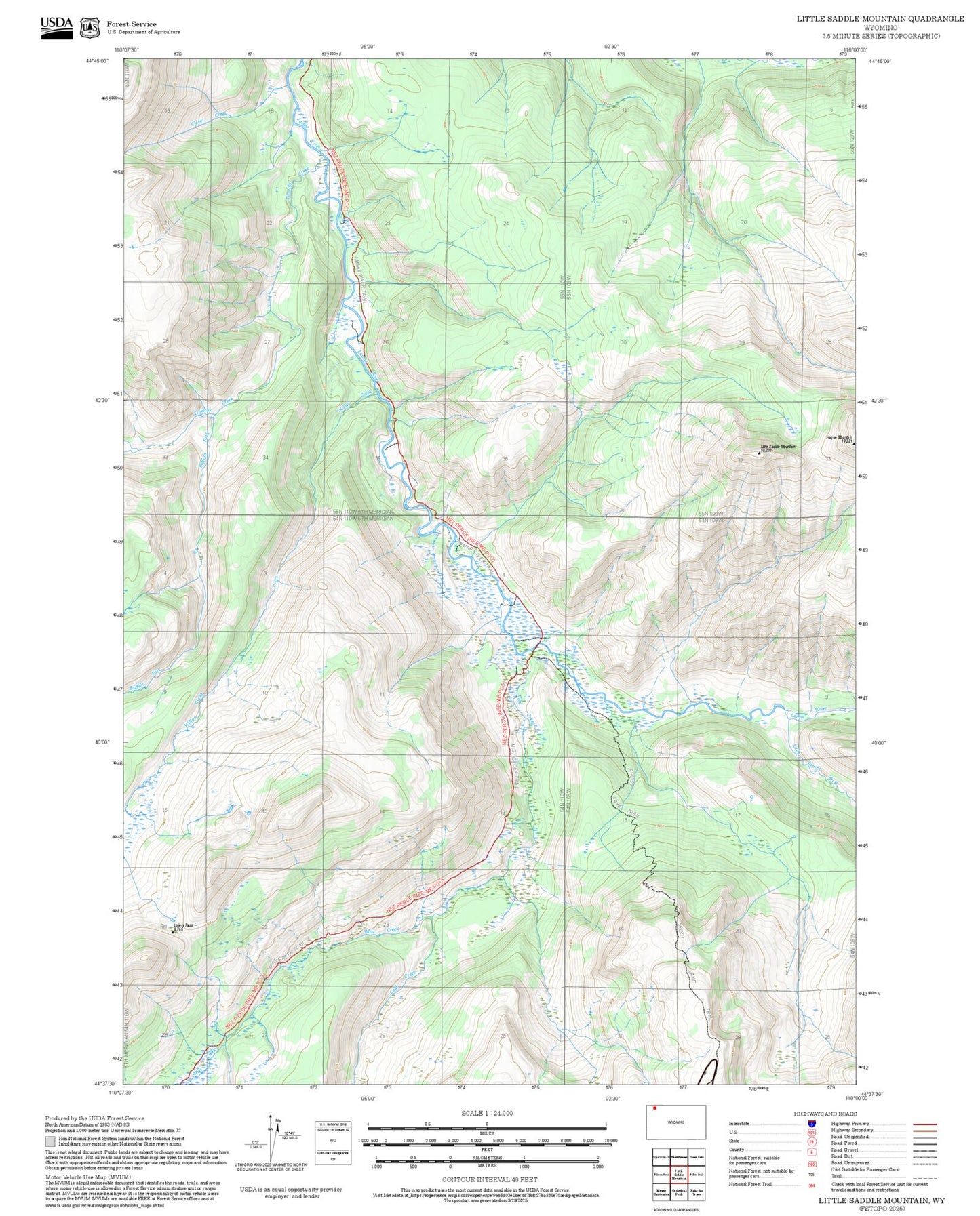2025 Forest Service Topo Map of Little Saddle Mountain Wyoming