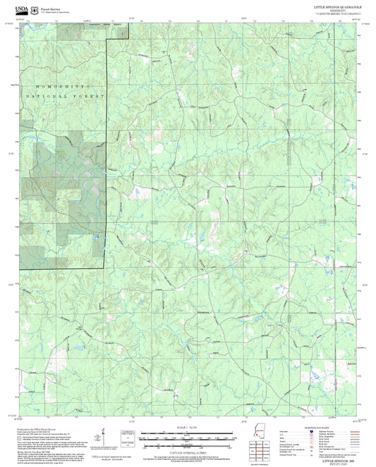 2025 Forest Service Topo Map of Little Springs Mississippi