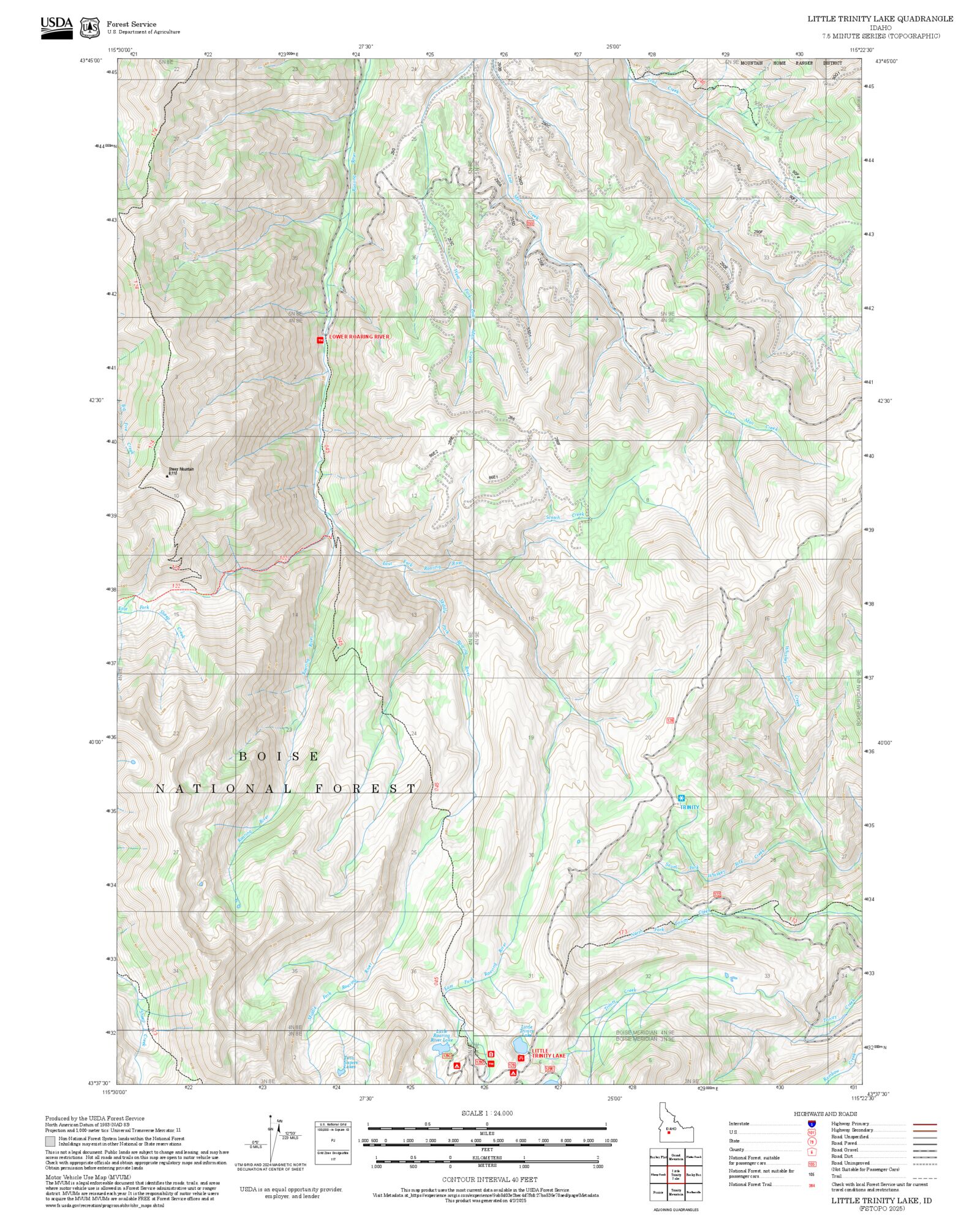 2025 Forest Service Topo Map of Little Trinity Lake Idaho – MyTopo Map ...