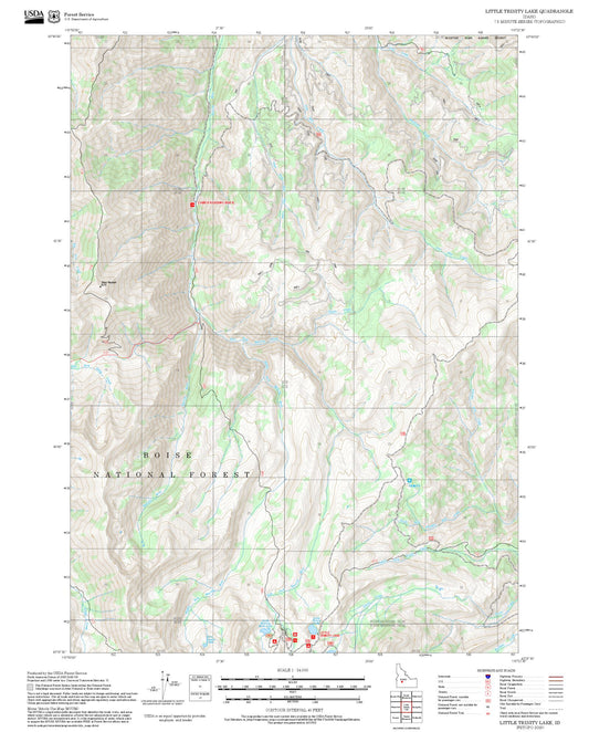 2025 Forest Service Topo Map of Little Trinity Lake Idaho