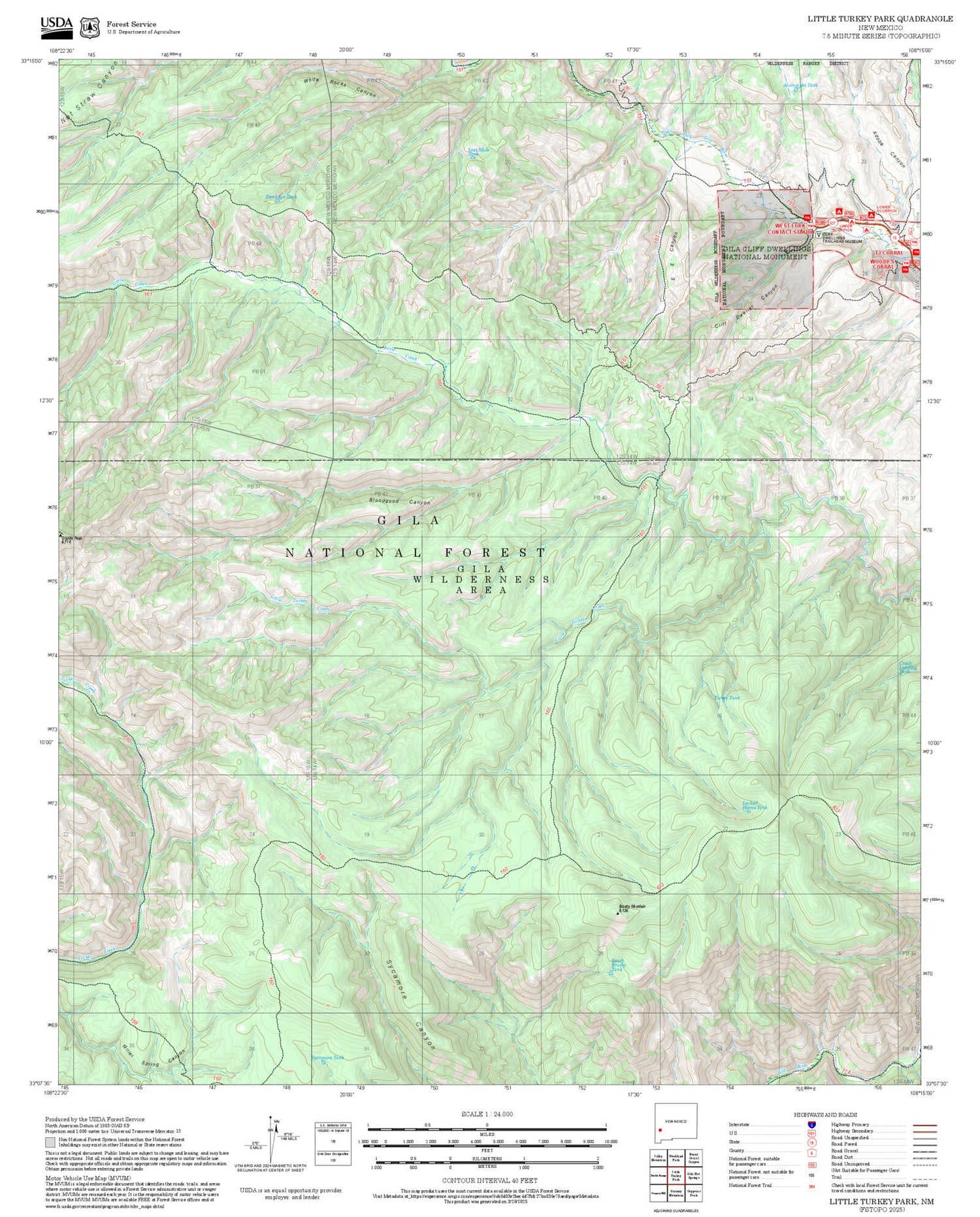 2025 Forest Service Topo Map of Little Turkey Park New Mexico