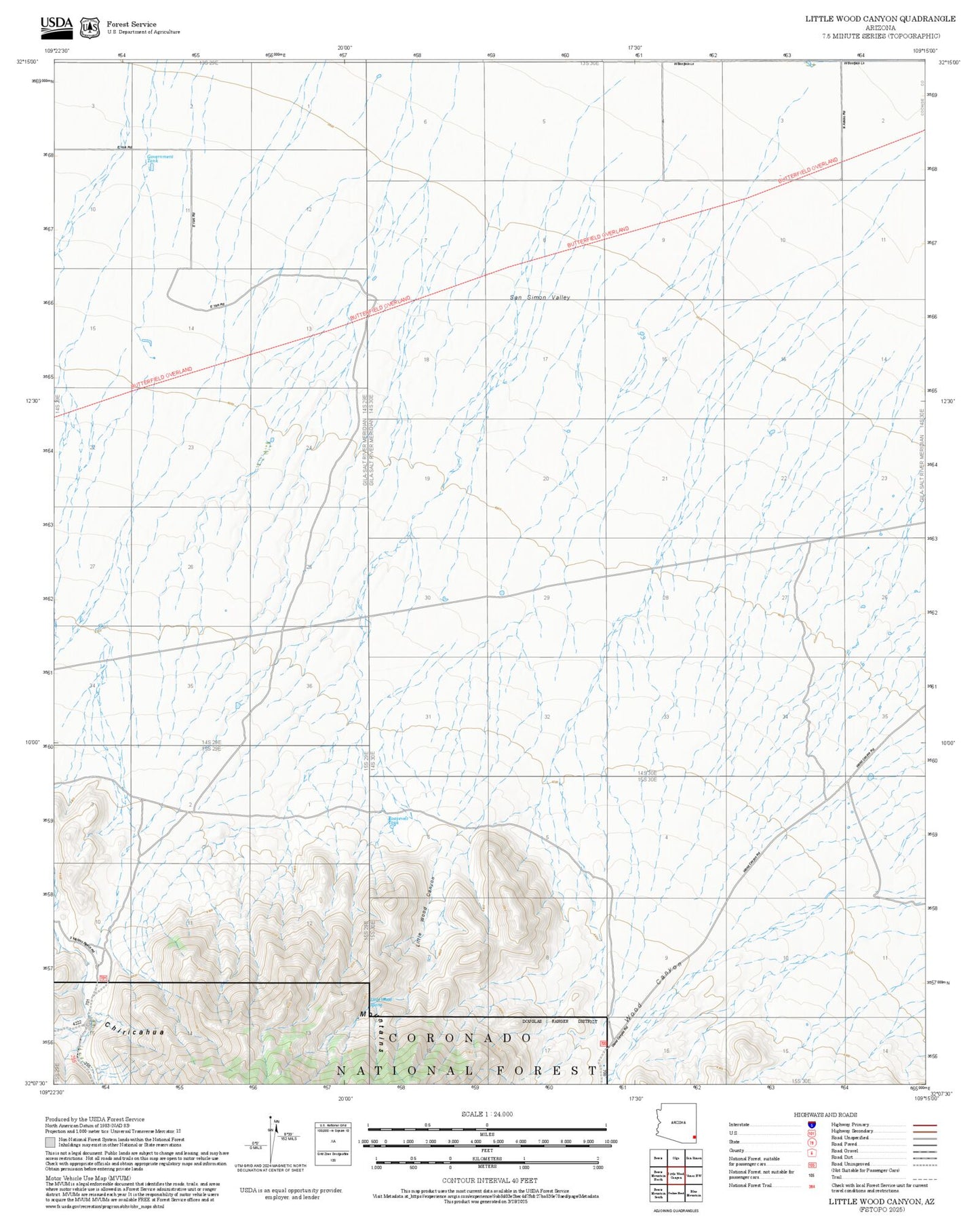 2025 Forest Service Topo Map of Little Wood Canyon Arizona