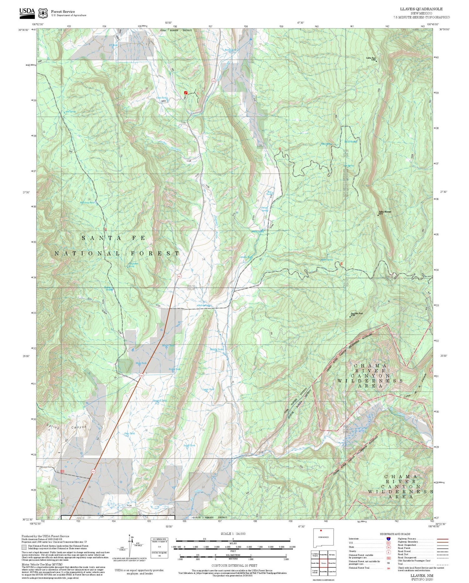 2025 Forest Service Topo Map of Llaves New Mexico