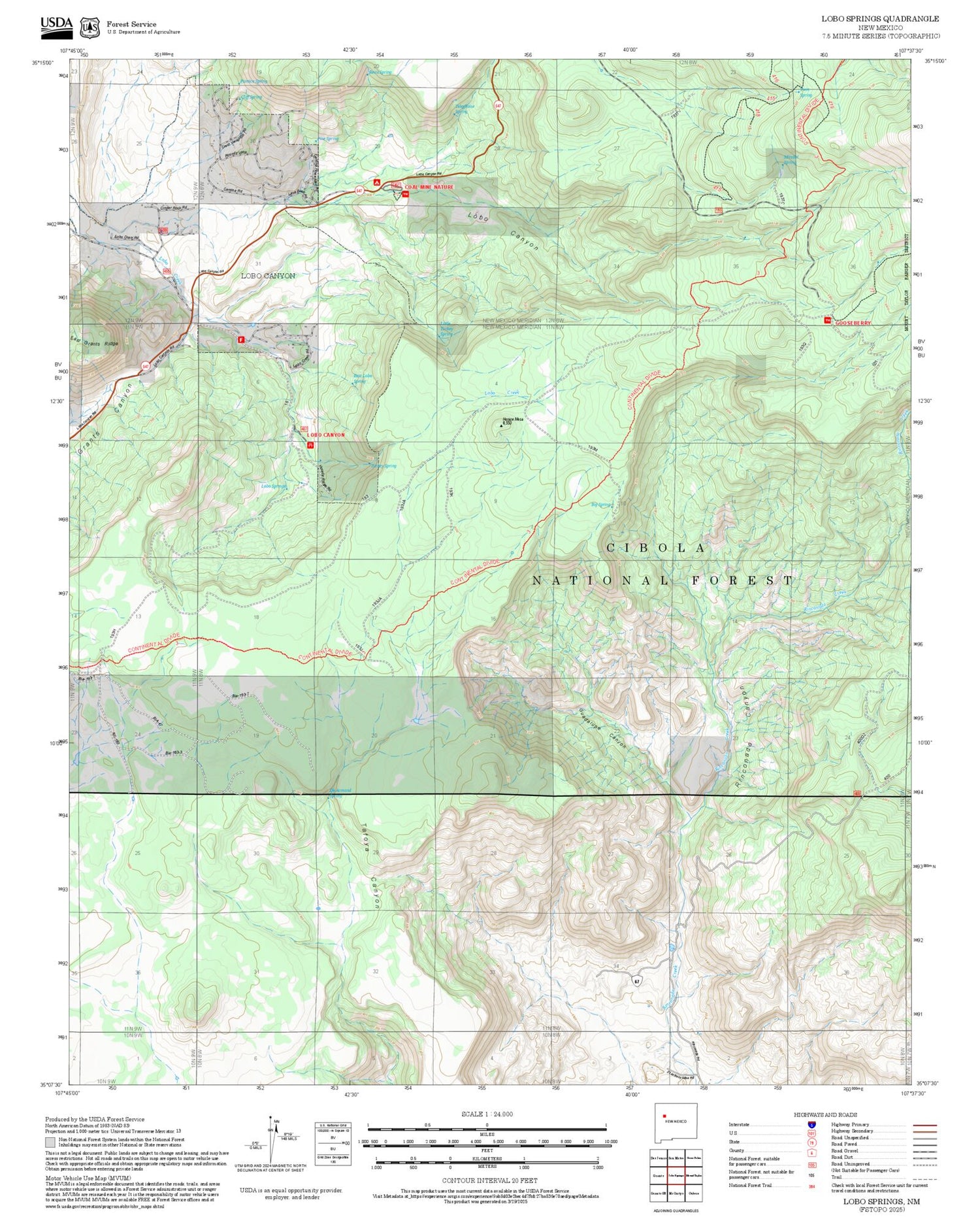 2025 Forest Service Topo Map of Lobo Springs New Mexico