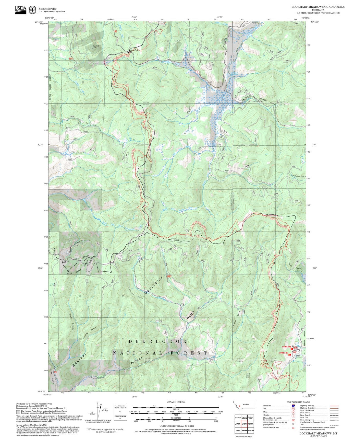 2025 Forest Service Topo Map of Lockhart Meadows Montana