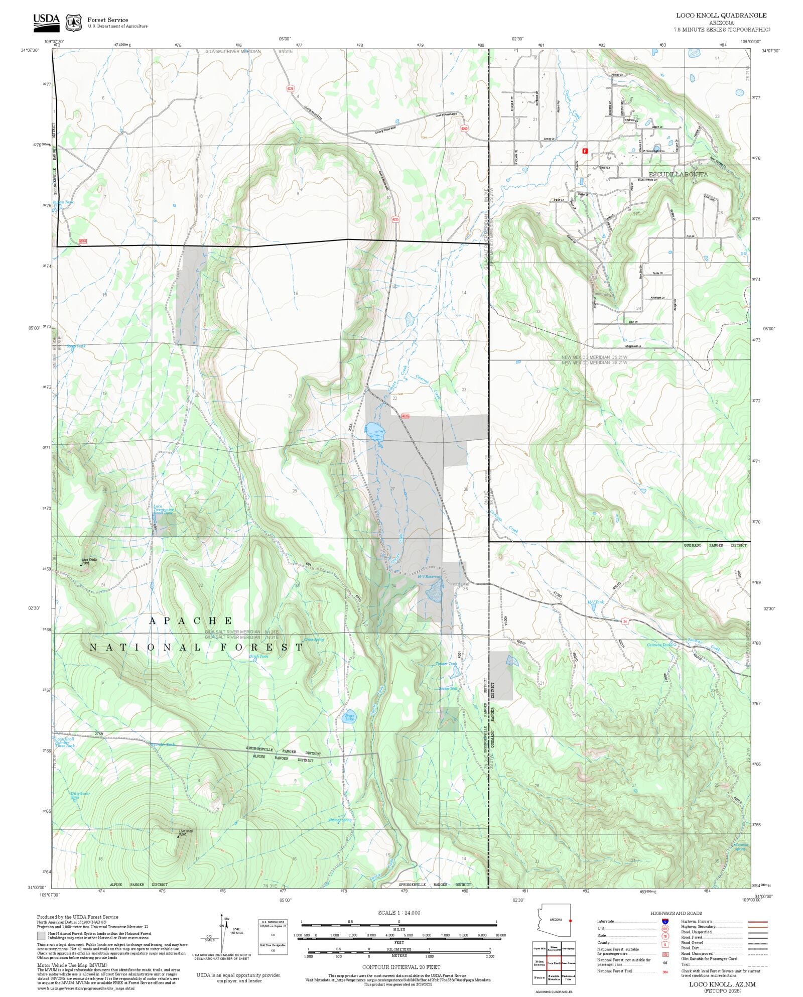 2025 Forest Service Topo Map of Loco Knoll Arizona – MyTopo Map Store