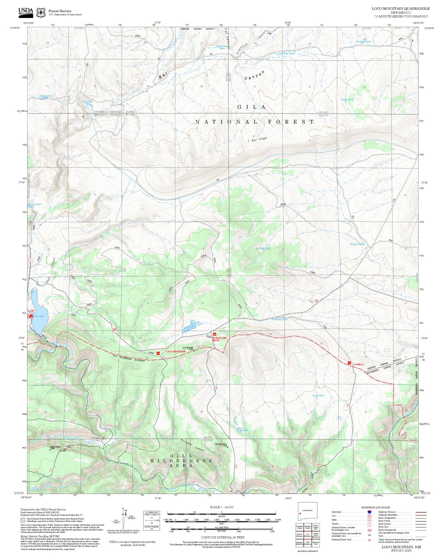 2025 Forest Service Topo Map of Loco Mountain New Mexico
