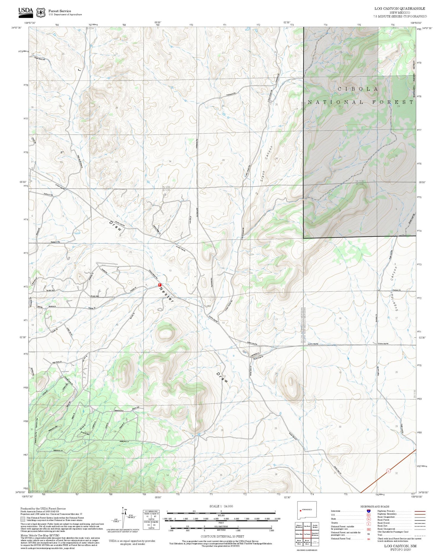2025 Forest Service Topo Map of Log Canyon New Mexico