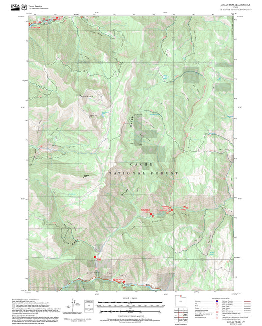 2025 Forest Service Topo Map of Logan Peak Utah
