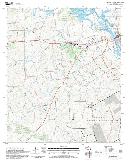2025 Forest Service Topo Map of Logansport West Louisiana