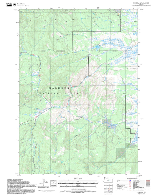 2025 Forest Service Topo Map of Logdell Oregon