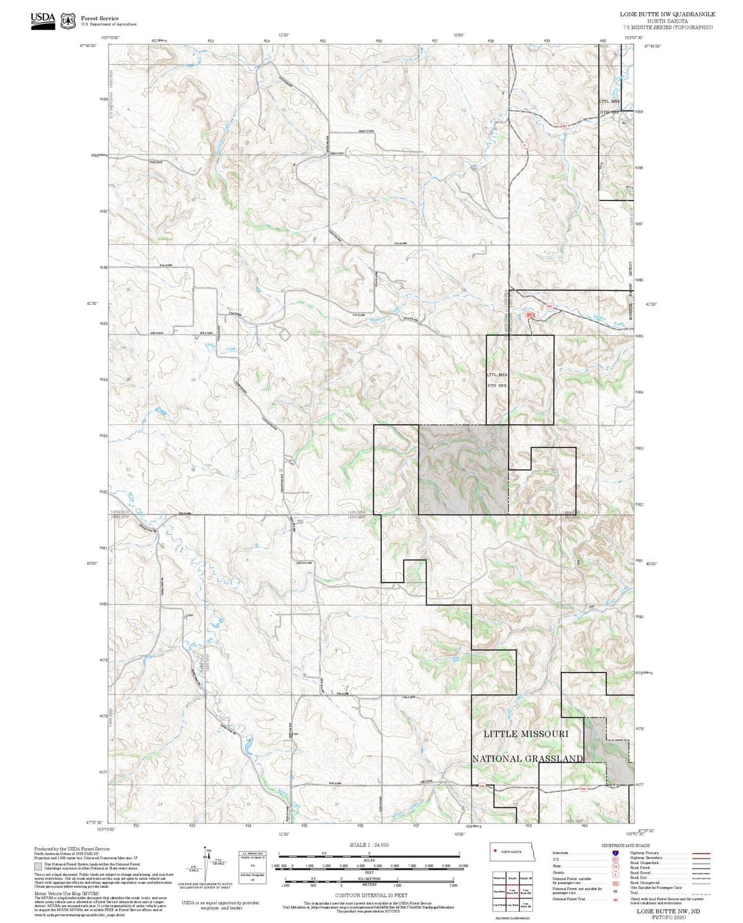 2025 Forest Service Topo Map of Lone Butte NW North Dakota