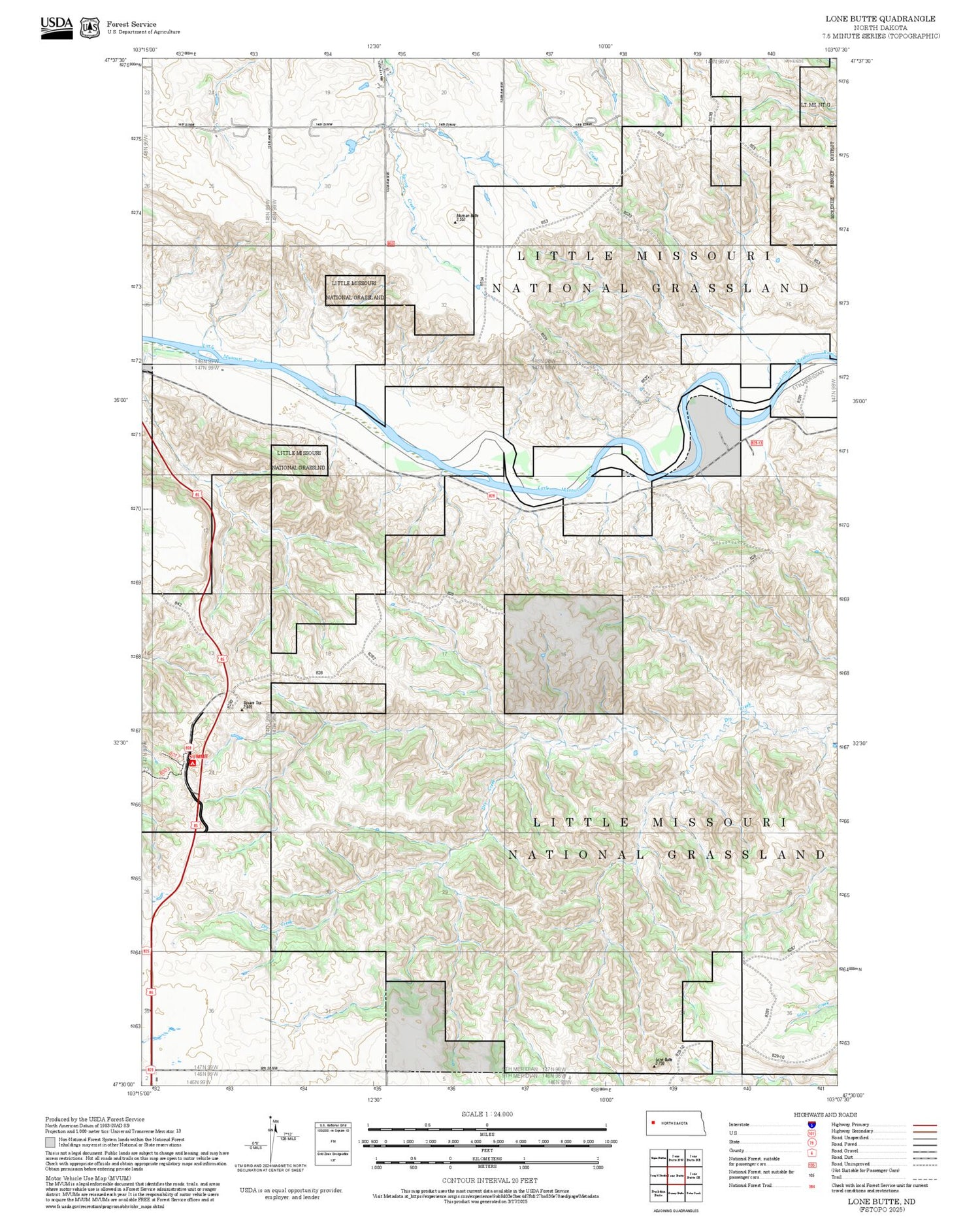 2025 Forest Service Topo Map of Lone Butte North Dakota