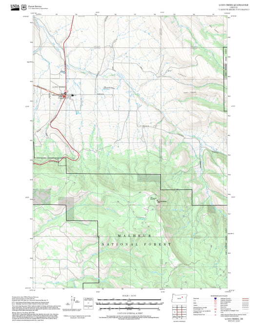 2025 Forest Service Topo Map of Long Creek Oregon